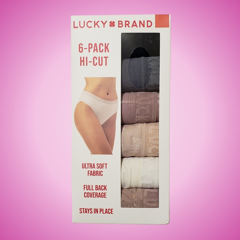 Lucky Brand Underwear Hi Cut Full Back Coverage Women Black Multi 6 Pairs NWT